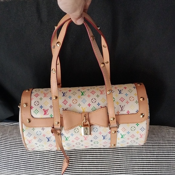 LV white w multi color monogram coated canvas papillon bag - Picture 1 of 15